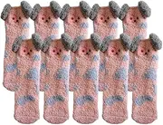 [Jaksairos] Coral Fleecce Slipper Socks 5/10 Packs Women's Cartoon Pudding Dog Sleep Socks Thickened Snug Cozy Floor Socks