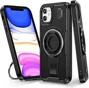 Gewhineul TPU & Hard PC Case Compatible with iPhone 12 / 12 Pro, Built-in 360° Rotating Ring Stand, Dual Layer Protection Durable Shockproof Rugged Protective Cover (Black)