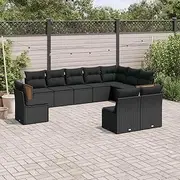 10 Piece Garden Sofa Set with Cushions Black Poly Rattan, Conversation Sets