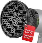 Herbishh Hair Dryer Diffuser Attachment for Even Heat Distribution, Universal Fit for Curly, Thick & Wavy Hair, Reduces Frizz & Adds Volume, Adjustable from 3.5 to 8 cm (Black)