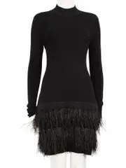 Long Sleeve Feather Trim Dress with Slip