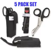 5PK One Hand Tourniquet Kit Application First Aid Trauma Shears Molle Pouch