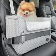 Petsfit Dog Car Seat, Dog Car Seat, Rear Seat, Passenger Seat, Safe, Stable with Seat Belt Retaining Clip and Plush Cushion for Small Dogs up to 6 kg, Leather, Grey