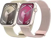 Metal Band for Apple Watch Ultra 2 1, SE, Series 10 9 8 7 6 4 49mm 45mm 44mm 42mm 41mm 40mm 38mm Bands Women Men,2 PACK Stainless Steel Mesh Loop Magnetic Replacement Strap Compatible with iWatch