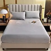 Warm Fuzzy Fitted Sheet Quilted Plush Bed Sheet Mattress Protector Cover with 15'' Deep Pocket Soft Noiseless Bedspread Bedding for Twin/Full/King/Queen