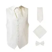 Oliver George Men's 4pc Paisley Design Waistcoat Tuxedo Dress Vest Medium White
