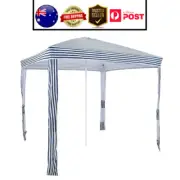 Marquee 2.4m Luxury Striped Beach Cabana - White Powder Coated Steel Frame - AU