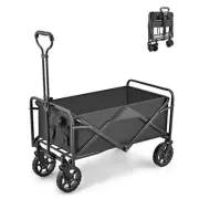 5 Inch Wheel Black Folding Beach Wagon Cart Trolley Garden Outdoor Picnic
