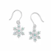 Small Snowflake with Blue Crystal Earrings Sterlin