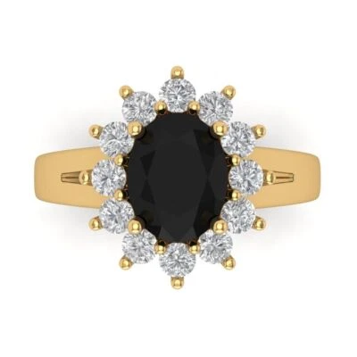 2.72Ct Oval Cut Natural Onyx Solid Gold Halo Engagement Promise Statement Ring