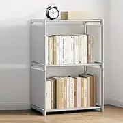 Hbluefat Desktop Organizer Shelf, Multipurpose Fabric Office Desk Storage Rack, Small Computer Desk Cloth Bookshelf, Cubicle Cube Bookcase for Home Office (Grey) (2-Tier)