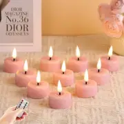 Pink Flameless Wax Tealights with Remote Timer, Flickering Colored LED