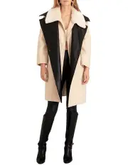 [Belle & Bloom] Watch Me Go Oversized Leather Trimmed Coat in Oatmeal