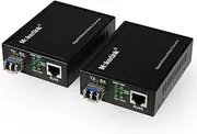 Gigabit SFP to RJ45 Converter, A Pair 2 Pack Single-Mode Fiber to Ethernet Media Converter, 10/100/1000Mbps RJ45 Port, 1000Base-LX SFP Module 1310nm up to 20KM