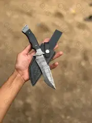 10 " CUSTOM HAND MADE DAMASCUS STEEL BOWIE KNIFE HORN HANDLE KNIFE W/SHEATH