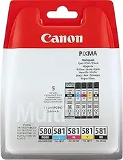 PGI-580 CLI-581 BK C M Y PGBK Pack of 5 cartridges (Black Cyan Magenta Yellow Office Black Colour) Genuine Canon (Plastic Pack)