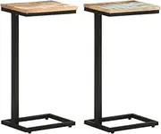 2 Pcs Solid Reclaimed Wood Side Tables Set Powder-Coated Iron Legs End Tables Set Coffee Table Set Side Table Furniture Set for Living Room Dining Room Hallway 12.4" x 9.6" x 25.4"