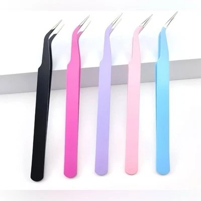NEW 5-Piece Stainless Steel Curved Craft Tweezers Set