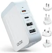 LENCENT 45W Multiple USB Wall Charger, 2 PD Type-C+2 USB Travel Power Adapter, All in One Worldwide Cellphone Charger with UK US EU Japan Australia, International Block Cube Plug for Phone, Laptop