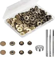 BetterJonny 24 Sets Heavy Duty Leather Snap Fasteners Kit, 15mm Metal Snap Buttons Press Studs Leather Rivets Snaps with 4 Setter Tools for Clothes Bracelet Jackets Jeans Antique Brass