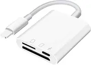 SUNTRSI SD Card Reader for Phone and Pad, Micro SD Camera Card Reader Adapter, Card Reader with Two Slots, Simultaneous Charging and Card Reading, No App Required