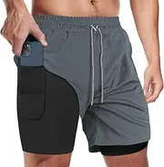 [candyfouse] Men's 2 in 1 Running Shorts, Quick Dry Workout Shorts with Liner, Athletic Shorts with Zip Pockets and Towel Loop