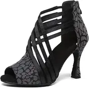 [YKXLM] Latin Dance Boots for Women Ballroom Dance Shoes Open Toe High Heel Boots With Zipper,L569