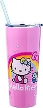 Silver Buffalo Sanrio Hello Kitty Graffiti Double Walled Stainless Steel Tumbler with Straw Featuring Hello Kitty and Joey, 22 Ounces