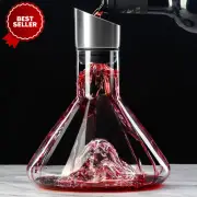 Iceberg Wine Decanter 51oz w Aerator Filter, Hand Blown Lead-Free Crystal Wine C