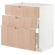 METOD / MAXIMERA base cab f sink+3 fronts/2 drawers, white/Fröjered light bamboo, 80x60x80 cm