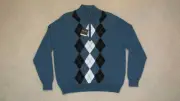$80 PEBBLE BEACH 1/3 ZIP COTTON ARGYLE SWEATER - MEDIUM - NEWwTAGS