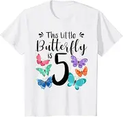 [X.Style] Kids 5 Year Old Butterfly Birthday Girls 5th Girl Party ds554 T-Shirt (S) White