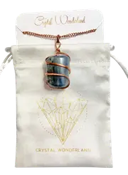 Infinity Loop Crystal Tumbled Kyanite Pendant Copper Healing Natural Crystal