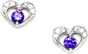 [JewelryWeb] 925 Sterling Silver Plated February Purple 3x3mm CZ Love Heart Screw Back Earrings 7x9mm Stud Earring for Women