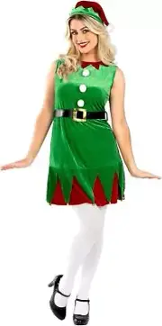 Women`s Green Miss Christmas Elf Costume S - L Ladies Santa Helper Xmas Outfit