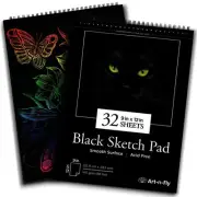 32 Sheets Black Sketch Pad 9x12 - Black Sketchbook Drawing Paper, Perforated ...