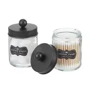 INIUNIK Glass Qtip Holder, 2 Pack Apothecary Jars with Lids Cotton Ball Holder