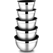 5pc Stainless Steel Mixing Bowl Set Nesting Salad Bowls with Lids 0.7-4.5 QT