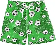 [Aflyko] Sport Boys' Board Shorts Soccer Play Game Field Green Toddler Swim Trunk Girls Beach Swimwear Bathing Suit