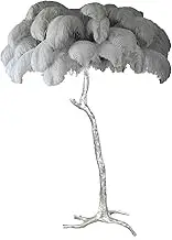 Ostrich Feather Floor Lamp, 3 Colours Dimmable, Silver Resin Base, LED E14 Bulb Compatible, Foot Switch,Gray,60x55cm/24x22in (Desk lamp)