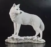 Wolf on Snowy Ground Looking Back Statue Figurine, White