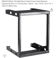 kenuco Black 15u wall mount open frame equipment rack