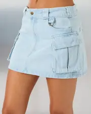 [Dickies] Dickies Women's 874 Light Denim Cargo Mini Skirt in Sky Blue Size 2 2 Sky Blue