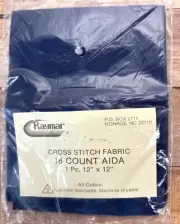 Raymar 18 Count Aida Cross Stitch Fabric 12" X 12" Navy Blue Cotton