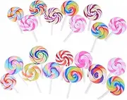 Sosoport 20pcs Resin Miniature Rainbow Lollipops DIY Lolly Pops Candy Decorations for Fairy Party Garden Ornaments Outdoor Random Style