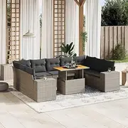 Patio Furniture Sets 10 Piece Garden Sofa Set with Cushions Grey Poly Rattan