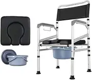 Bedside Commode Chair Shower Stool, Folding Portable Wide Toilet Chair Stool Adjustable Height Toilet Seat Commode with Lid for Seniors Handicap Elderly 93
