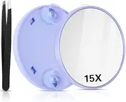 AOZUO Magnifying Mirror Makeup Mirror, Portable Travel Makeup Mirror 15X Round Magnifying Mirror with 2 Suction Cups and Tweezers Kit for Women Men Eyebrow Face Blackhead Blemish Removal (Purple)