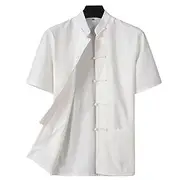 Men's Shirt Linen Shirt Casual Shirt Button Up Shirt Cotton Shirt Plain Vacation Street Black White Navy Blue Khaki Short Sleeve Grandad Collar Summer Clothing