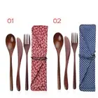 Dinnerware Spoon Fork Cutter Bamboo Flatware Reusable Wooden Cutlery With Bags